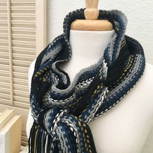 NWT Long Striped Sweater Knit Winter Scarf, Fringe Ends